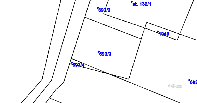 Parcela st. 693/3 v KÚ Dobříčany, Katastrální mapa