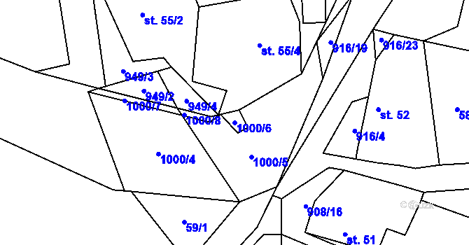 Parcela st. 1000/6 v KÚ Dobříčany, Katastrální mapa