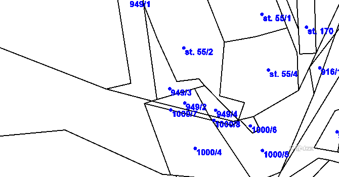 Parcela st. 949/3 v KÚ Dobříčany, Katastrální mapa