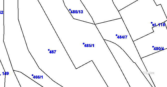 Parcela st. 485/1 v KÚ Trnovany u Žatce, Katastrální mapa