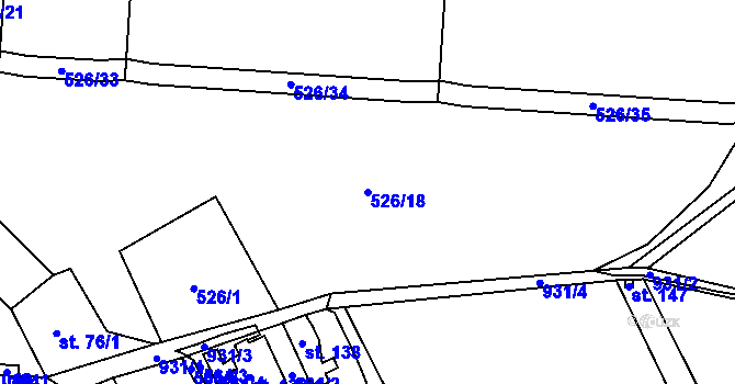 Parcela st. 526/18 v KÚ Trnovany u Žatce, Katastrální mapa