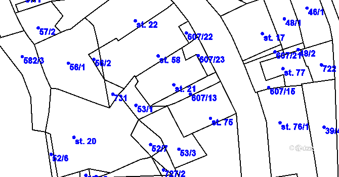 Parcela st. 21 v KÚ Dobřichov, Katastrální mapa