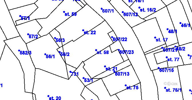 Parcela st. 58 v KÚ Dobřichov, Katastrální mapa