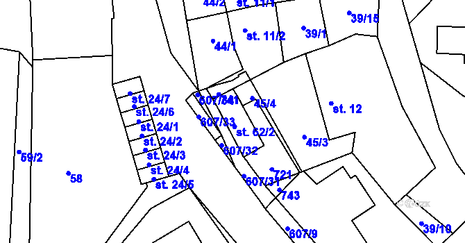 Parcela st. 62/2 v KÚ Dobřichov, Katastrální mapa