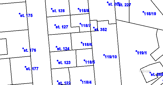 Parcela st. 118/6 v KÚ Dobřichov, Katastrální mapa