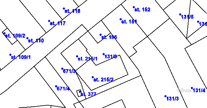 Parcela st. 131/9 v KÚ Dobřichov, Katastrální mapa