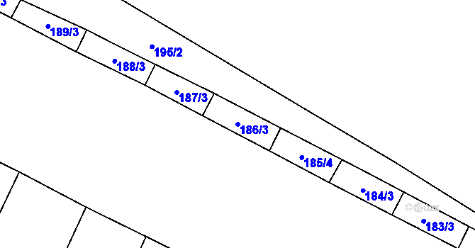 Parcela st. 186/3 v KÚ Dobřichov, Katastrální mapa