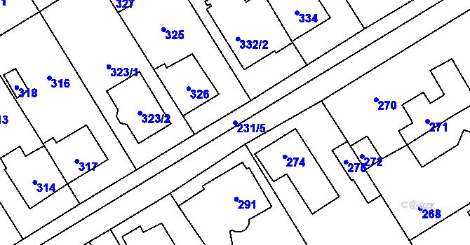 Parcela st. 231/5 v KÚ Dobřichovice, Katastrální mapa