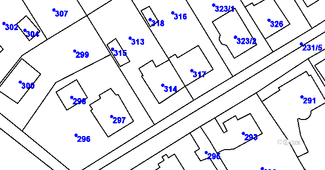 Parcela st. 314 v KÚ Dobřichovice, Katastrální mapa