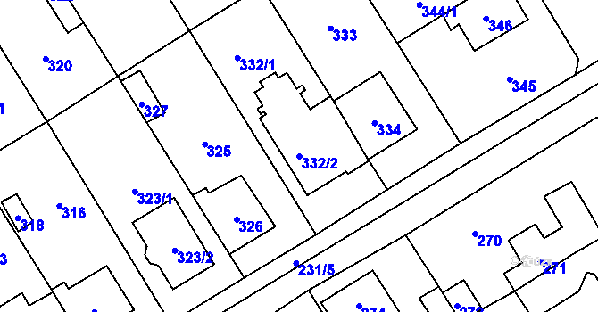 Parcela st. 332/2 v KÚ Dobřichovice, Katastrální mapa