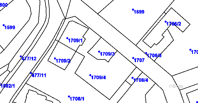 Parcela st. 1709/3 v KÚ Karlík, Katastrální mapa