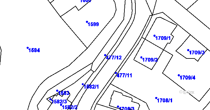 Parcela st. 477/12 v KÚ Karlík, Katastrální mapa