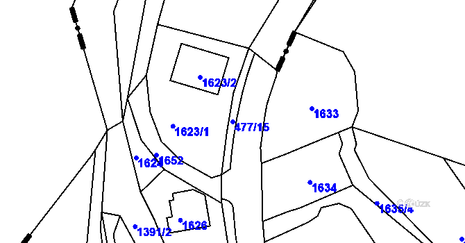Parcela st. 477/15 v KÚ Karlík, Katastrální mapa