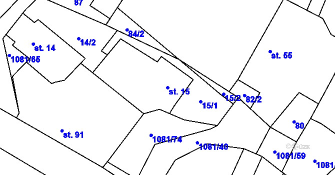 Parcela st. 15 v KÚ Dobříkov, Katastrální mapa