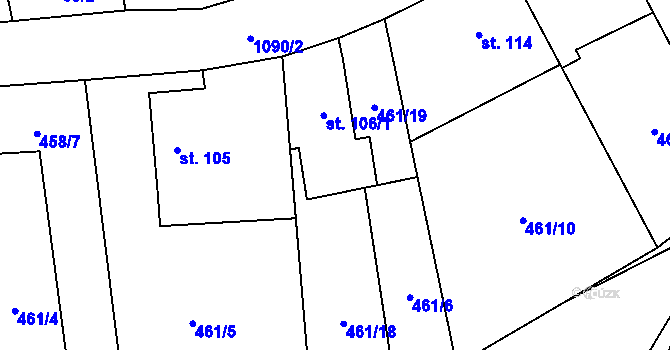 Parcela st. 106/2 v KÚ Dobříkov, Katastrální mapa