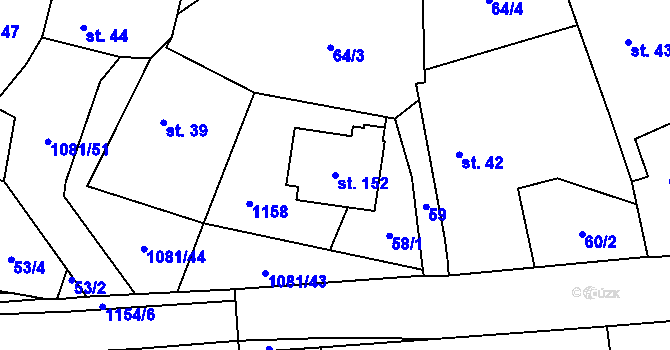 Parcela st. 152 v KÚ Dobříkov, Katastrální mapa