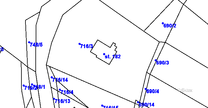 Parcela st. 182 v KÚ Dobříkov, Katastrální mapa