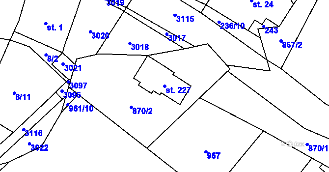 Parcela st. 227 v KÚ Dobříkov, Katastrální mapa