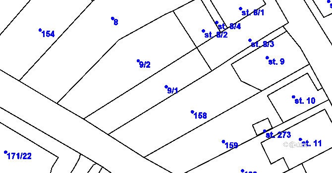 Parcela st. 9/1 v KÚ Dobříkov, Katastrální mapa