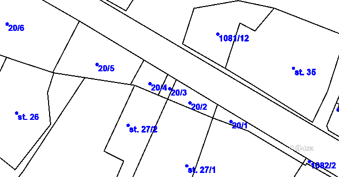 Parcela st. 20/3 v KÚ Dobříkov, Katastrální mapa