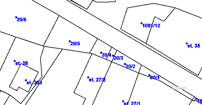Parcela st. 20/4 v KÚ Dobříkov, Katastrální mapa