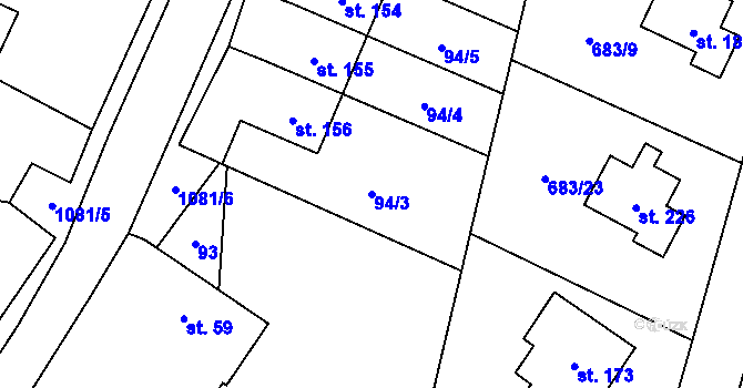 Parcela st. 94/3 v KÚ Dobříkov, Katastrální mapa