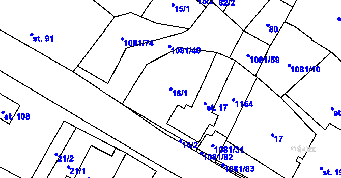 Parcela st. 16/1 v KÚ Dobříkov, Katastrální mapa