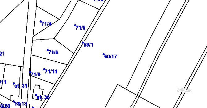 Parcela st. 60/17 v KÚ Rzy, Katastrální mapa