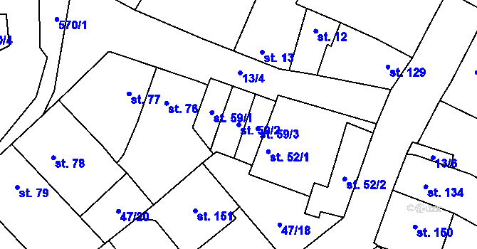Parcela st. 59/2 v KÚ Dobříň, Katastrální mapa
