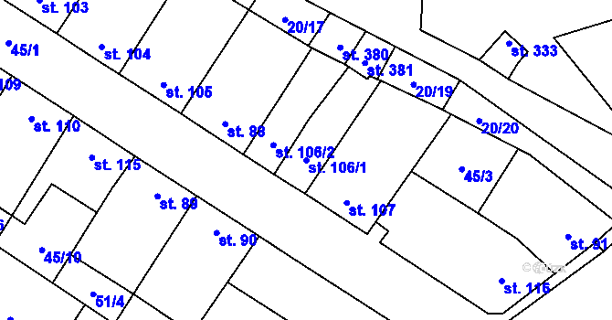 Parcela st. 106/1 v KÚ Dobříň, Katastrální mapa
