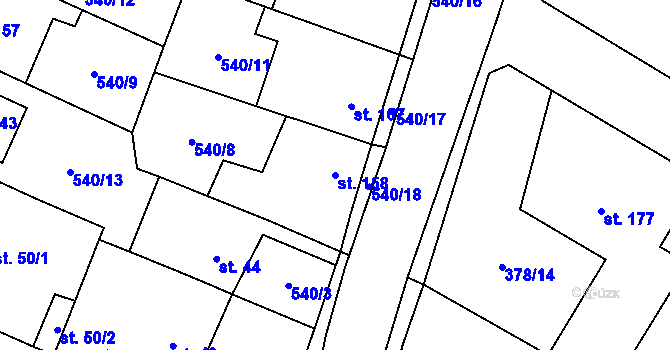 Parcela st. 158 v KÚ Dobříň, Katastrální mapa