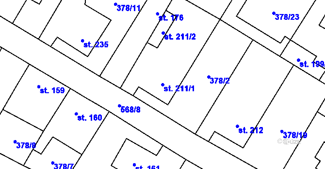 Parcela st. 211/1 v KÚ Dobříň, Katastrální mapa