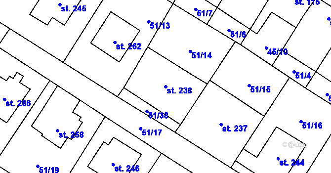 Parcela st. 238 v KÚ Dobříň, Katastrální mapa