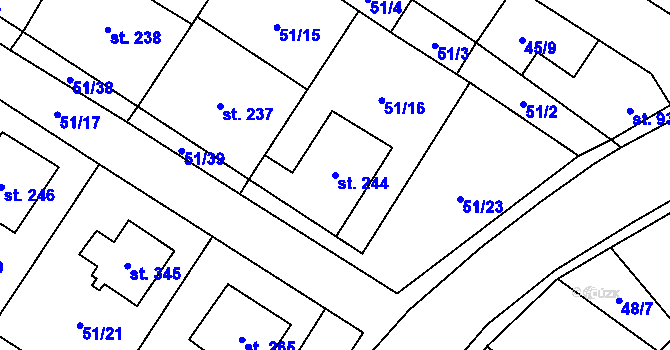 Parcela st. 244 v KÚ Dobříň, Katastrální mapa