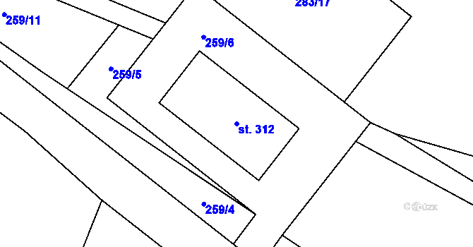 Parcela st. 312 v KÚ Dobříň, Katastrální mapa