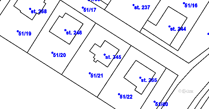 Parcela st. 345 v KÚ Dobříň, Katastrální mapa