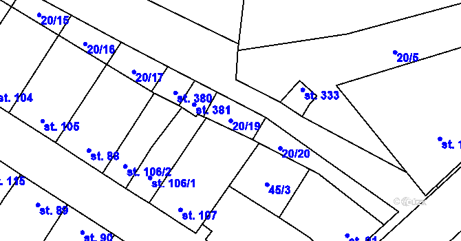 Parcela st. 20/19 v KÚ Dobříň, Katastrální mapa