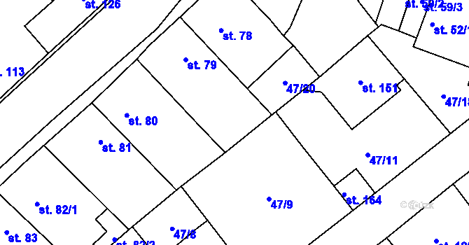 Parcela st. 47/5 v KÚ Dobříň, Katastrální mapa