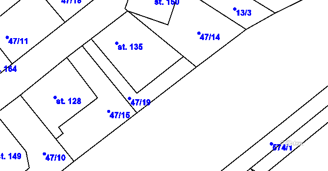 Parcela st. 47/16 v KÚ Dobříň, Katastrální mapa