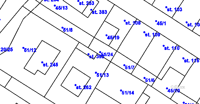 Parcela st. 51/24 v KÚ Dobříň, Katastrální mapa