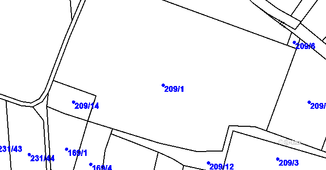 Parcela st. 209/1 v KÚ Dobříň, Katastrální mapa