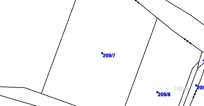 Parcela st. 209/7 v KÚ Dobříň, Katastrální mapa