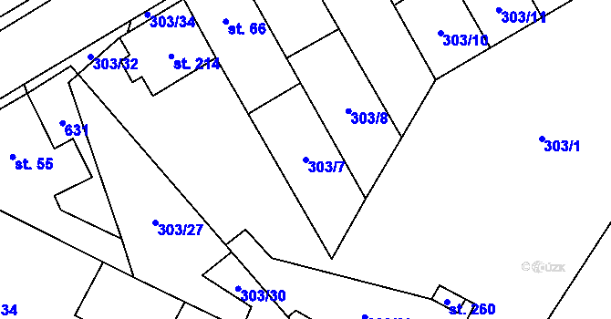 Parcela st. 303/7 v KÚ Dobříň, Katastrální mapa