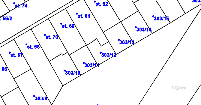 Parcela st. 303/12 v KÚ Dobříň, Katastrální mapa