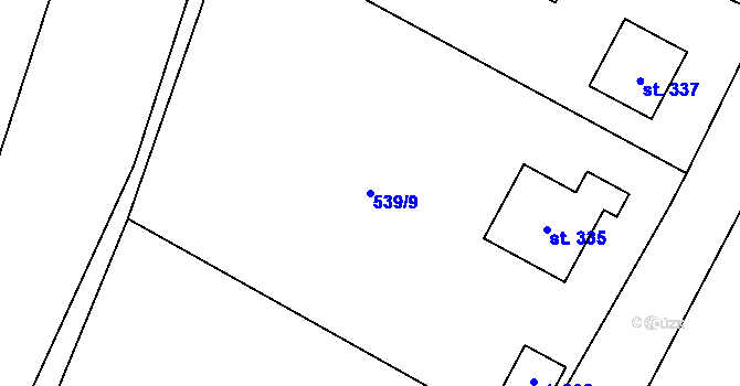 Parcela st. 539/9 v KÚ Dobříň, Katastrální mapa