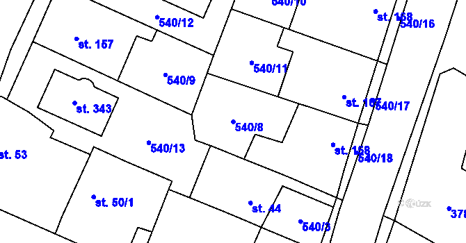 Parcela st. 540/8 v KÚ Dobříň, Katastrální mapa