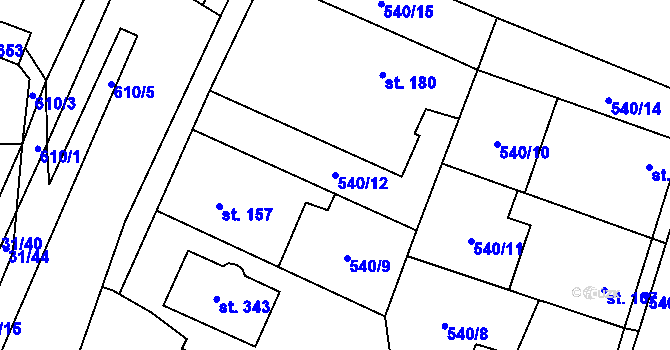Parcela st. 540/12 v KÚ Dobříň, Katastrální mapa
