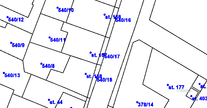 Parcela st. 540/17 v KÚ Dobříň, Katastrální mapa