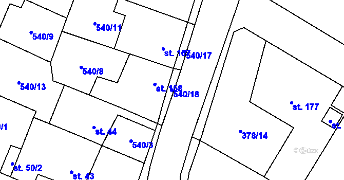 Parcela st. 540/18 v KÚ Dobříň, Katastrální mapa