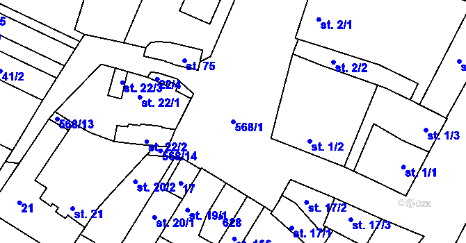 Parcela st. 568/1 v KÚ Dobříň, Katastrální mapa